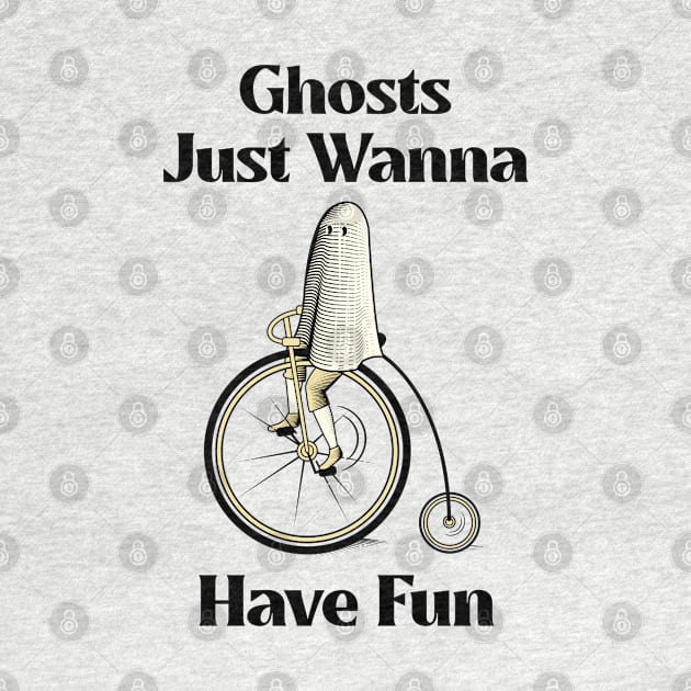 Ghosts Just Wanna Have Fun Funny Cute Ghost Riding Bicycle by LittleFlairTee